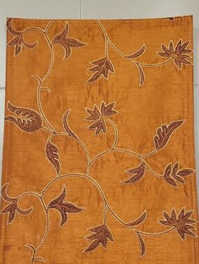 Silk Shantung Embroidered Copper Orange Placemats with Leaf Motif (Set of 4)